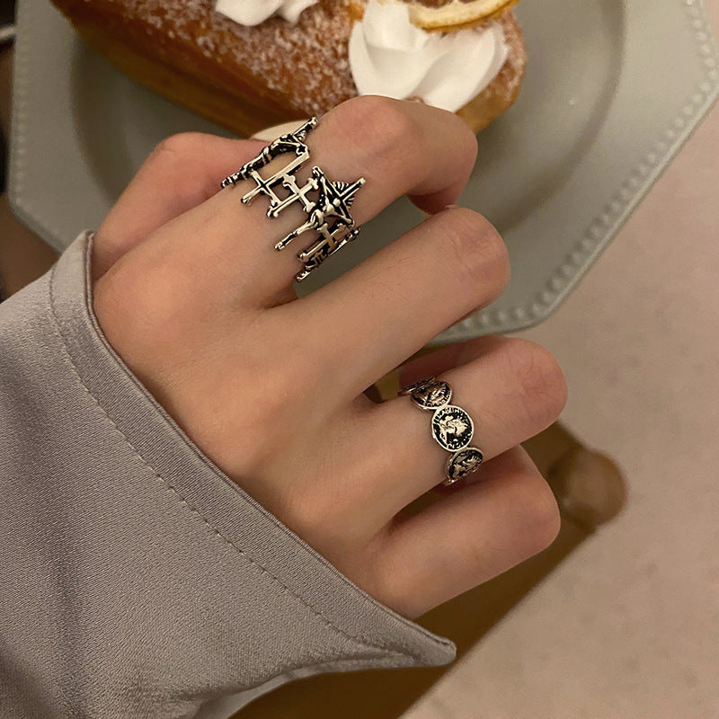 Unisex Vintage Silver Plated Ring Adjustable Geometric Design Retro Style Individually Packed Jewelryaccessory