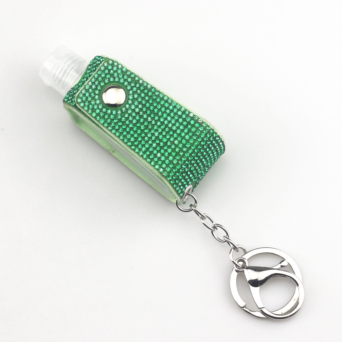 Faux Leather Keychain Diamond Pattern Key Ring with Hot Drilled Design in White AB Lake Blue for Keys Everyday