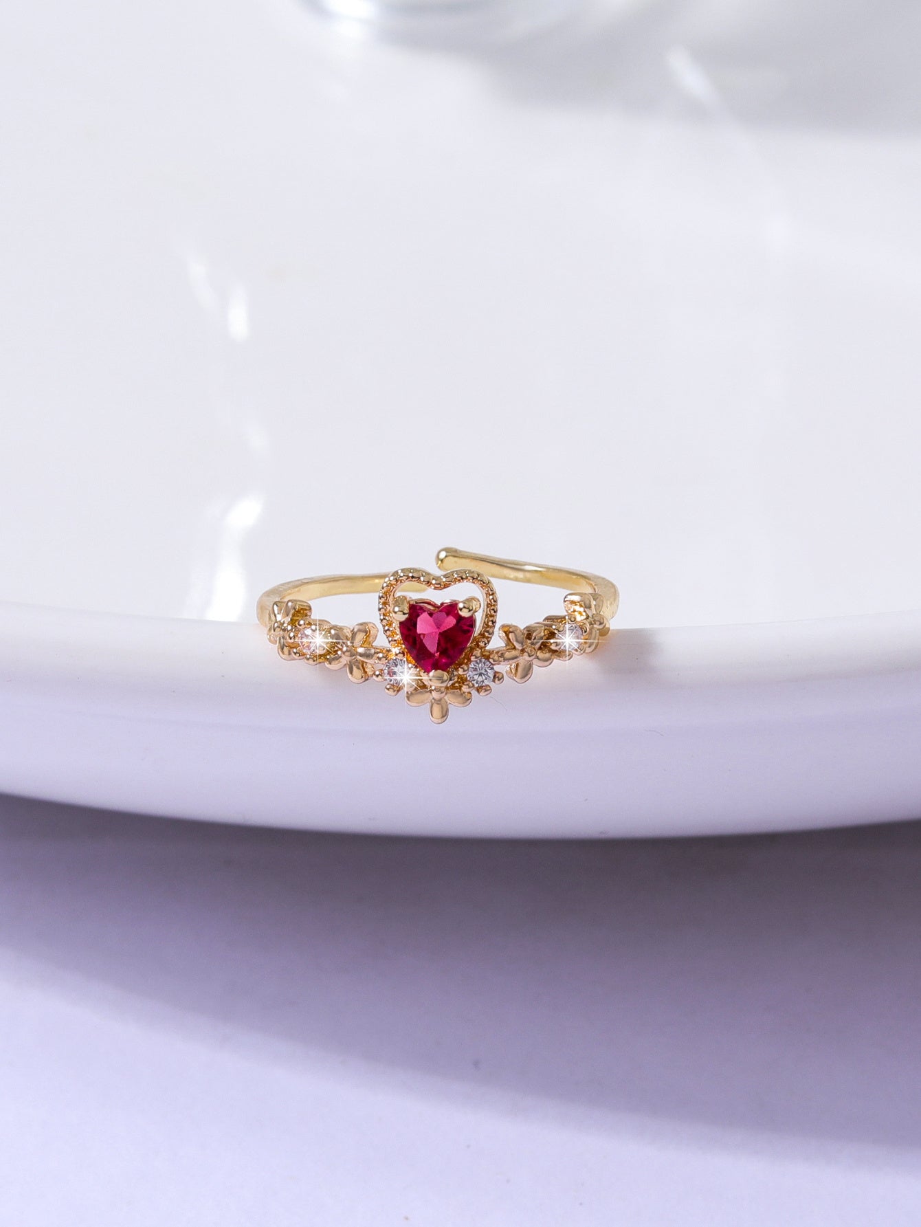 Ladies Geometric Ring Adjustable Copper Zircon Ring European Fashion Gold Ring Ruby Red Geometric Design Rings