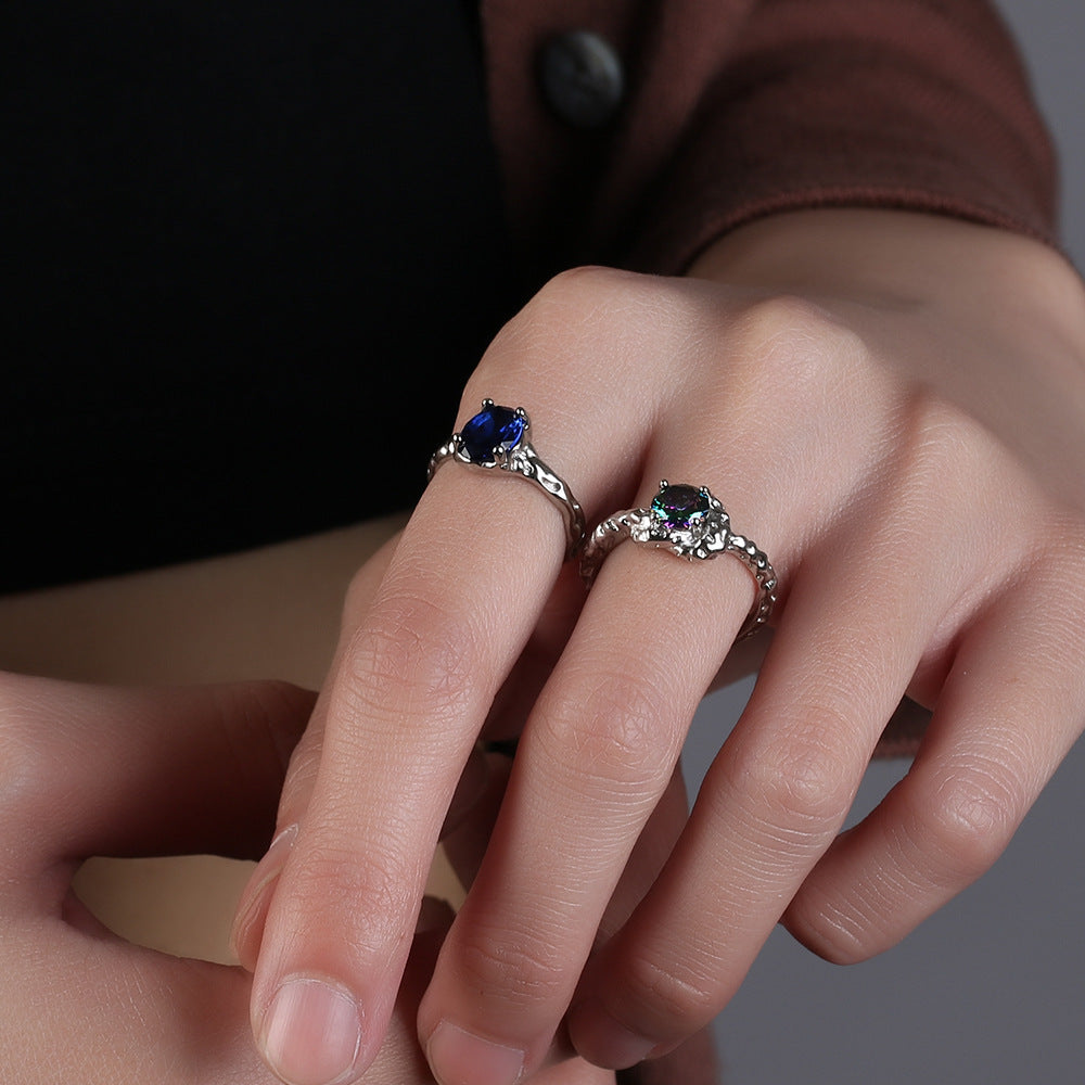 Women Adjustable Blue Zircon Ring Irregular Wave Design Copper Ring Geometric Fashion Accessory For Women Fans