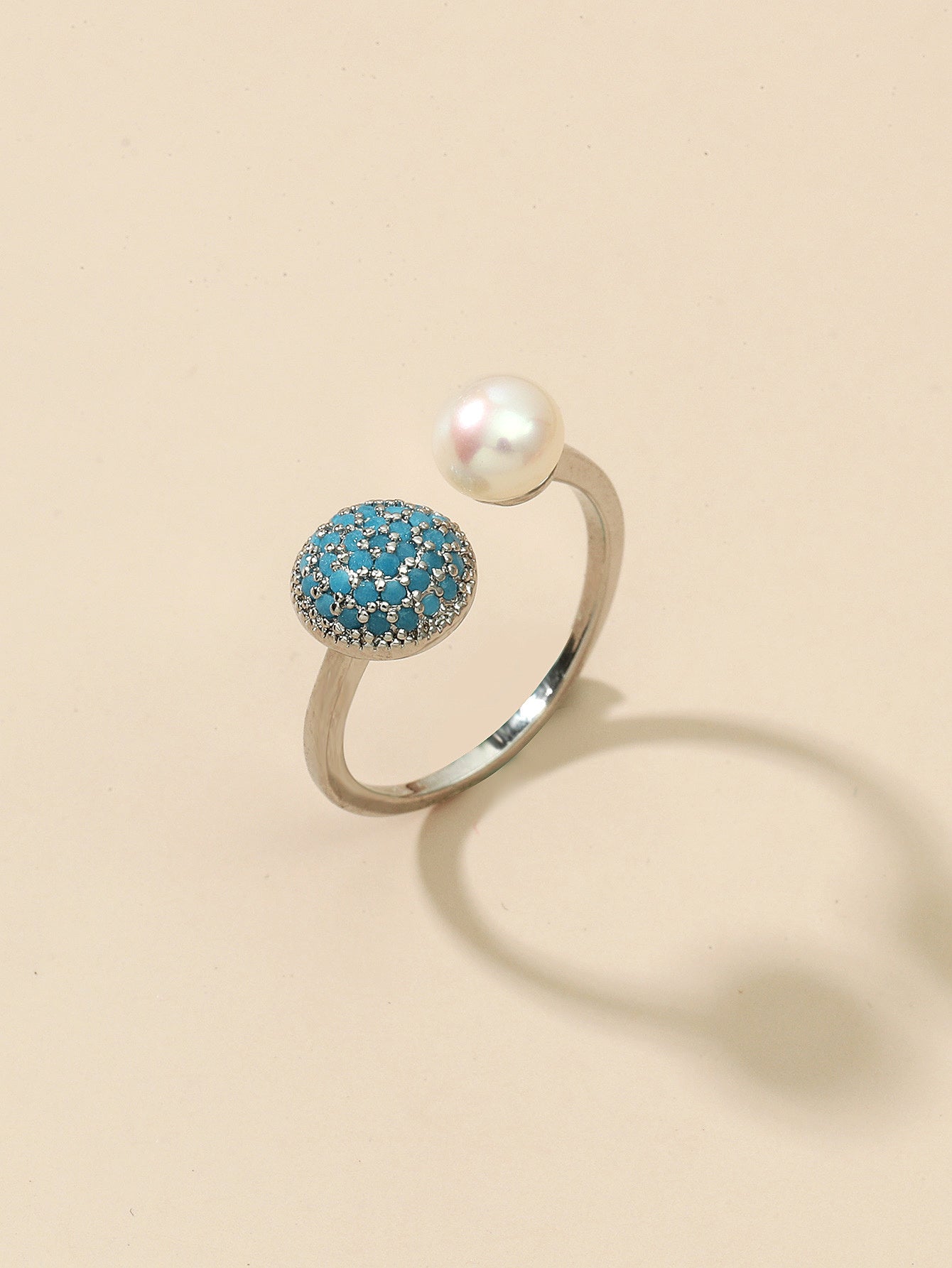 Personalized Solid Color Dual Use Short Ring Copper Zircon Turquoise Geometric Womens Jewelry For Everyday Use