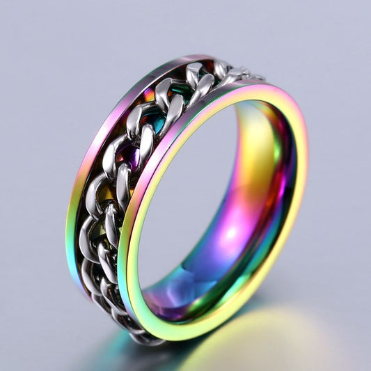 Men Stainless Electroplated Chain Ring Durable Fashion Accessory Modern Minimalist Design Quality Jewelry Band