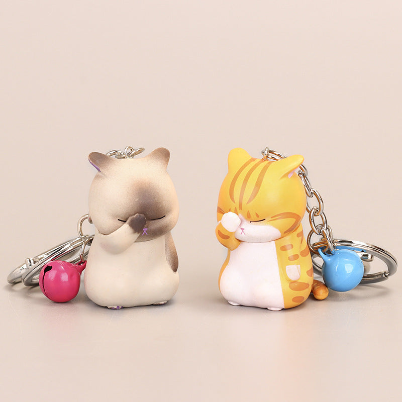 Unisex Resin Keychain With Orange Cat And Bell Charm Fashionable Keyring Decoration Cute Cat Accessory Pet Toy