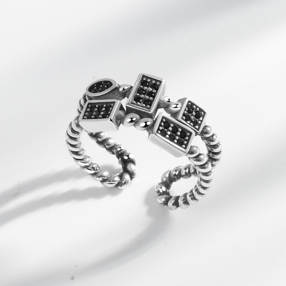 Womens Adjustable Open Ring With Geometric Irregular Design Thai Silver Plated Vintage Style Jewelry For Everyday Wear