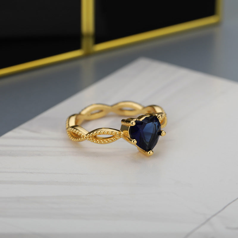 Heart Shaped Crystal Ring Copper Plated Zircon Inlay Size 7