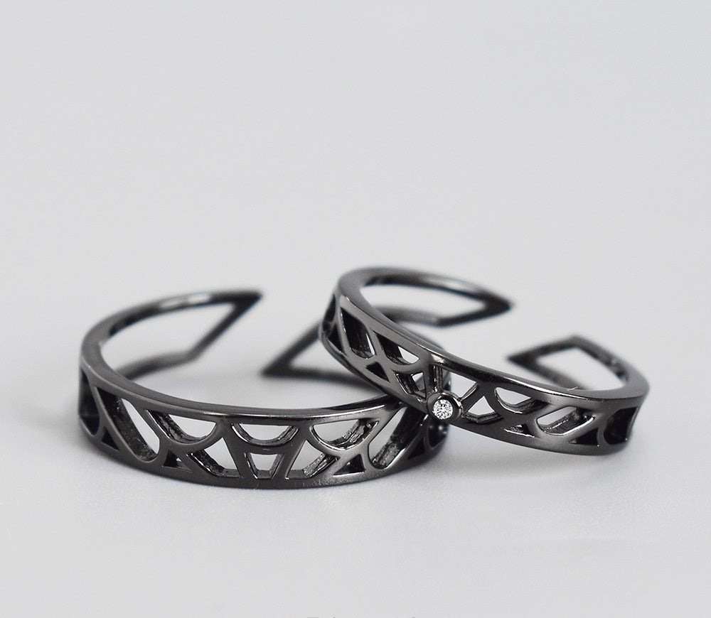 Couple Rings Fashion Jewelry Simple Black Hollow Ring Geometric Silver Ring For Men And Women Anniversary Gift