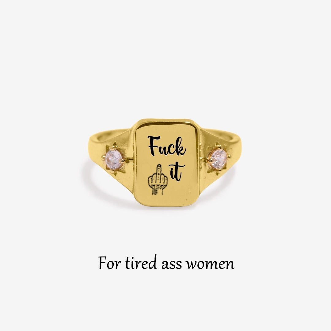 Womens English Letter Squared Rings Alloy Electroplated Jewelry Durable Elegant Statement Accessory Daily Wear