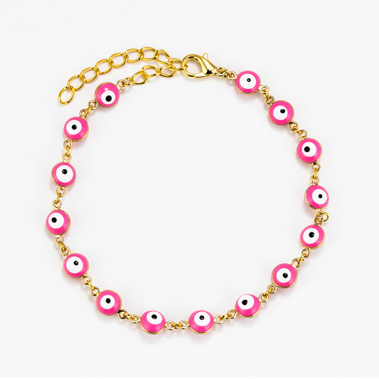Women Evil Eye Beaded Bracelet Adjustable Electroplated Alloy Geometric Fashion Jewelry Blue Pink For All Ages