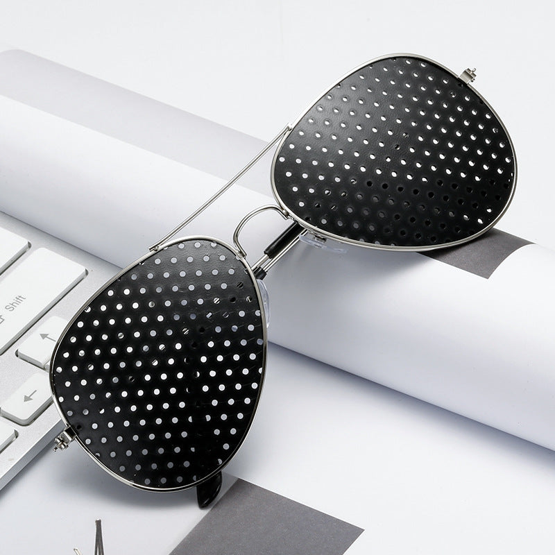 Pinhole Glasses With Metal Frame Radiation Resistant Lenses Full Frame PC Lens Rose Gold Unisex Comfort Fit Slim