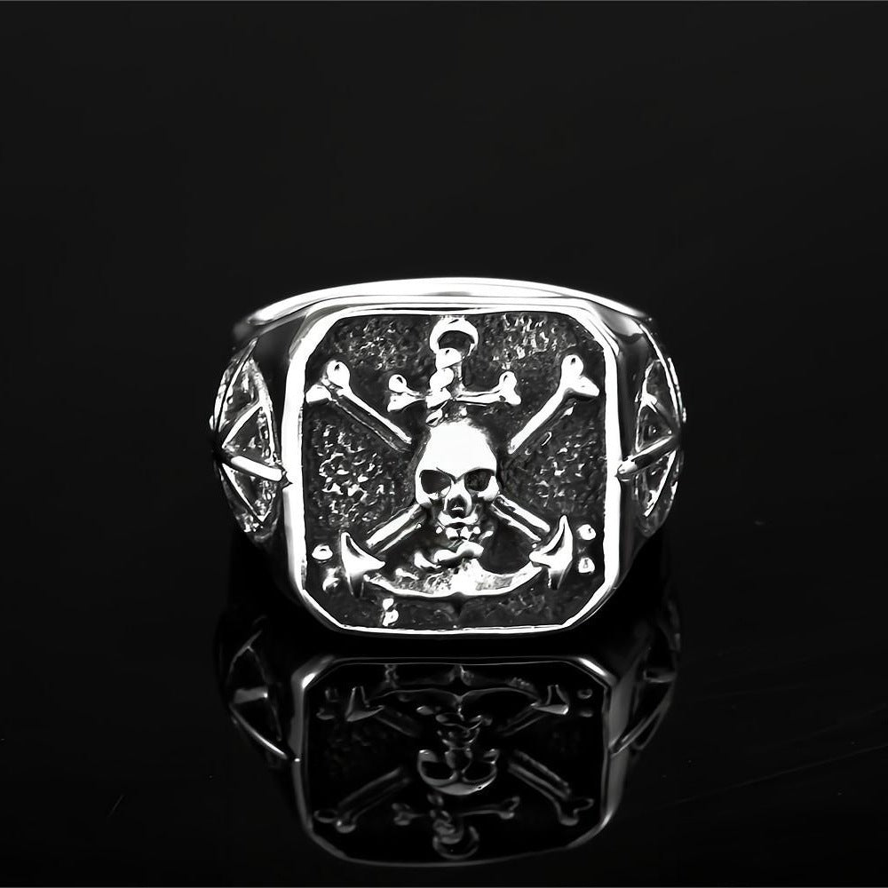 Mens Titanium Steel Ring Geometric Retro Pirate Star Design