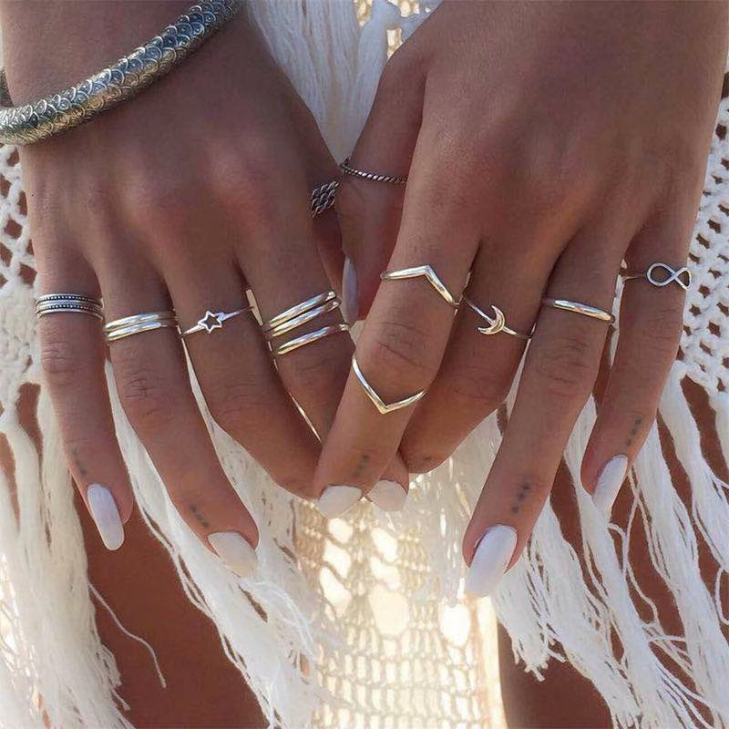 Silver Rings Set Alloy Metal Finger Rings Fashionable Versatile Accessories For Women And Girls Everyday Wear