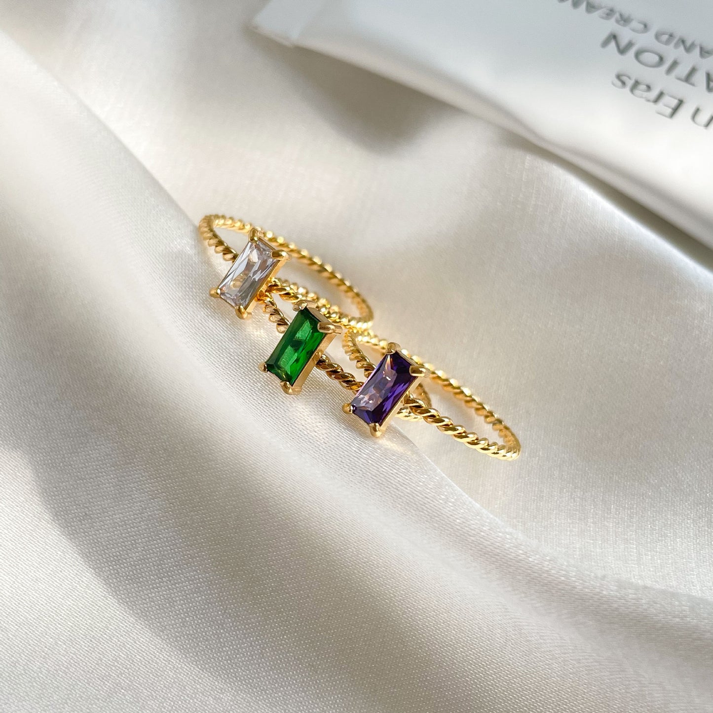 Women Titanium Steel Ring Purple Square Zircon Geometric Wreath Designer Electroplated Durable Fashion Jewelry