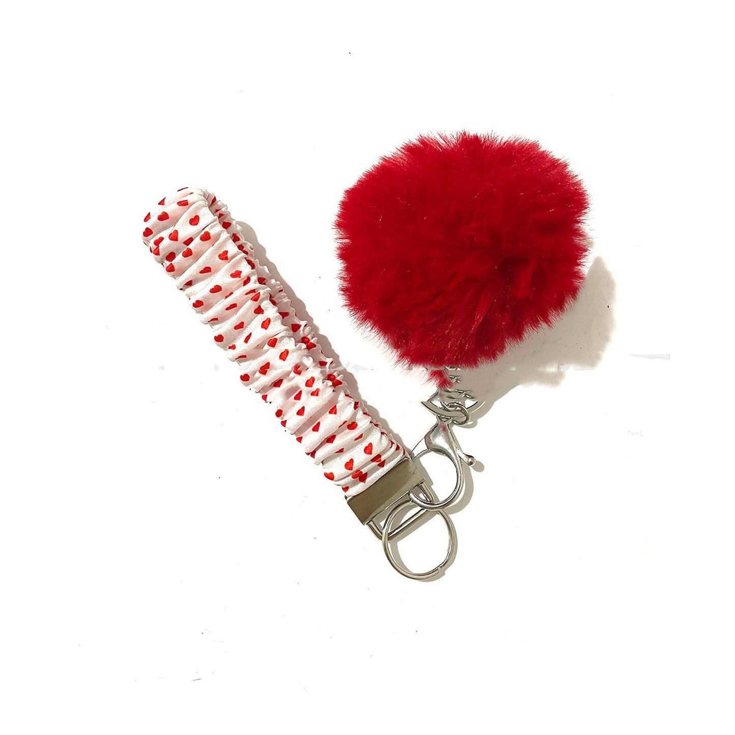 Metal Keychain Wrist Strap with Hair Ring Pink Love