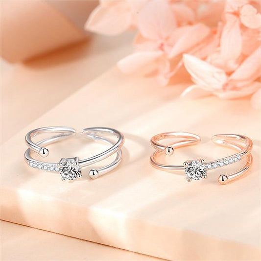 Sterling Silver Double Layer Open Adjustable Zircon Star Ring For Women Fashion Jewelry Elegant Sparkle Bright