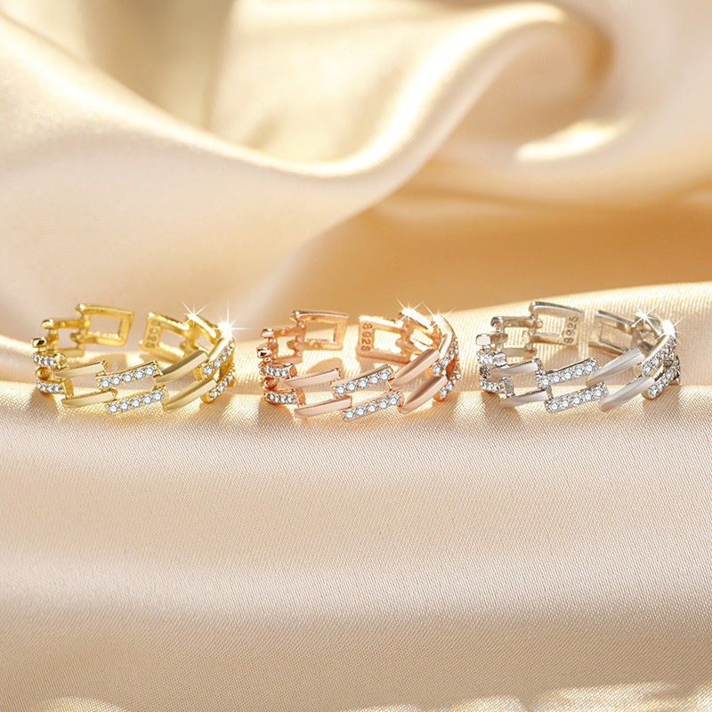 Womens Double Layer Hollow Trapezoidal Ring Copper Electroplated GeometricAdjustable Jewelry For Everyday Wear