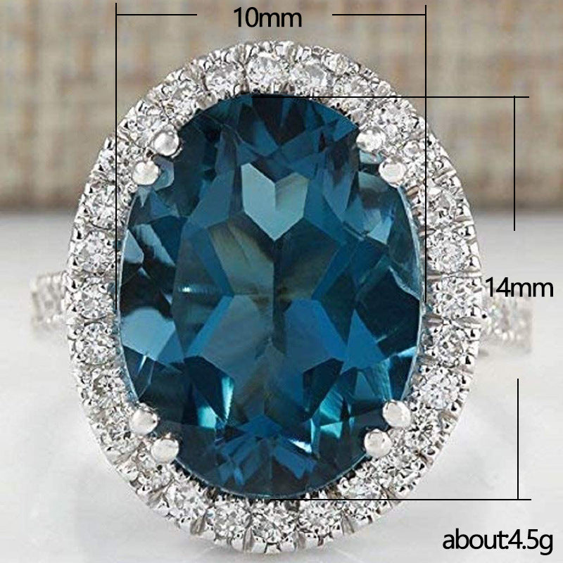 Womens Elegant Egg Shape Peacock Blue Zircon Ring Gold Plated Copper Fashion Jewelry Statement Accessory Gift For Her