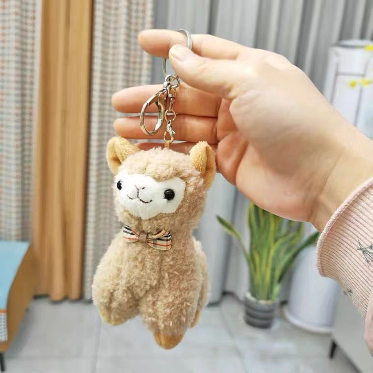 Plush Alpaca Keychain Pendant Cute Simulation Sheep Doll With Bow Tie Soft Plush Toy Gift PP Cotton Filling Set