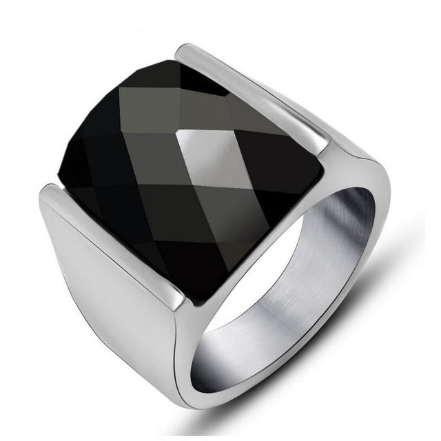 Couple Rings Vintage Titanium Steel Fashion Rings With Geometric Design And Square Gemstone Accent Red And Black Rings