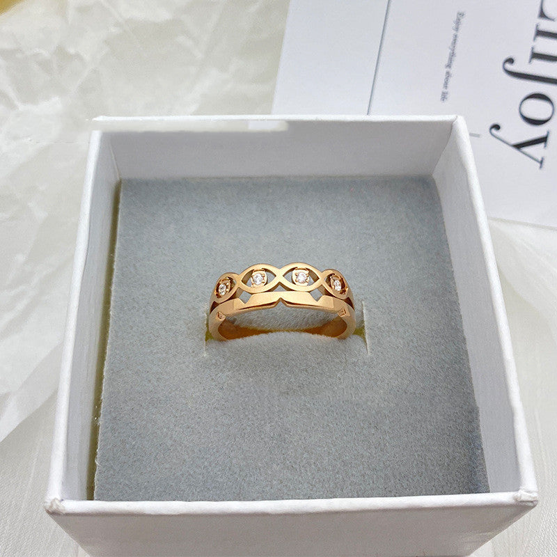 Geometric Inlaid Diamond Gold Titanium Steel Couple Ring Modern Wedding Engagement Anniversary Promise Jewelry