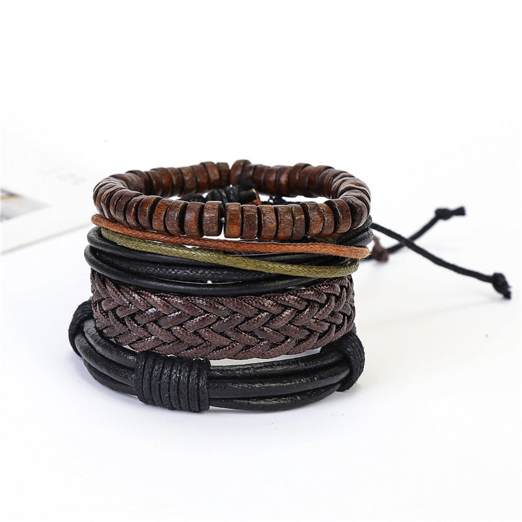 Unisex Leather Bracelet With Punk Owl And Leaf Design Adjustable Hand Woven Rope With Metal Accents Dark Brown