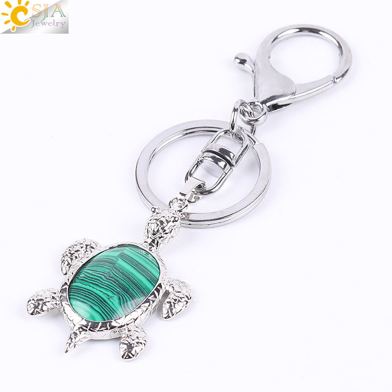 Natural Stone Keychain Bird Turtle Shape Accessory For Keys Bags White Crystal Turquoise Opal Pink Bead Accent