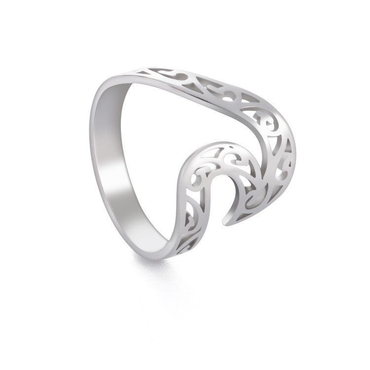 Unisex Geometric Hollow Wave Ring Stainless Steel Band Polished Durable Everyday Wear Jewelry Accessory Modern