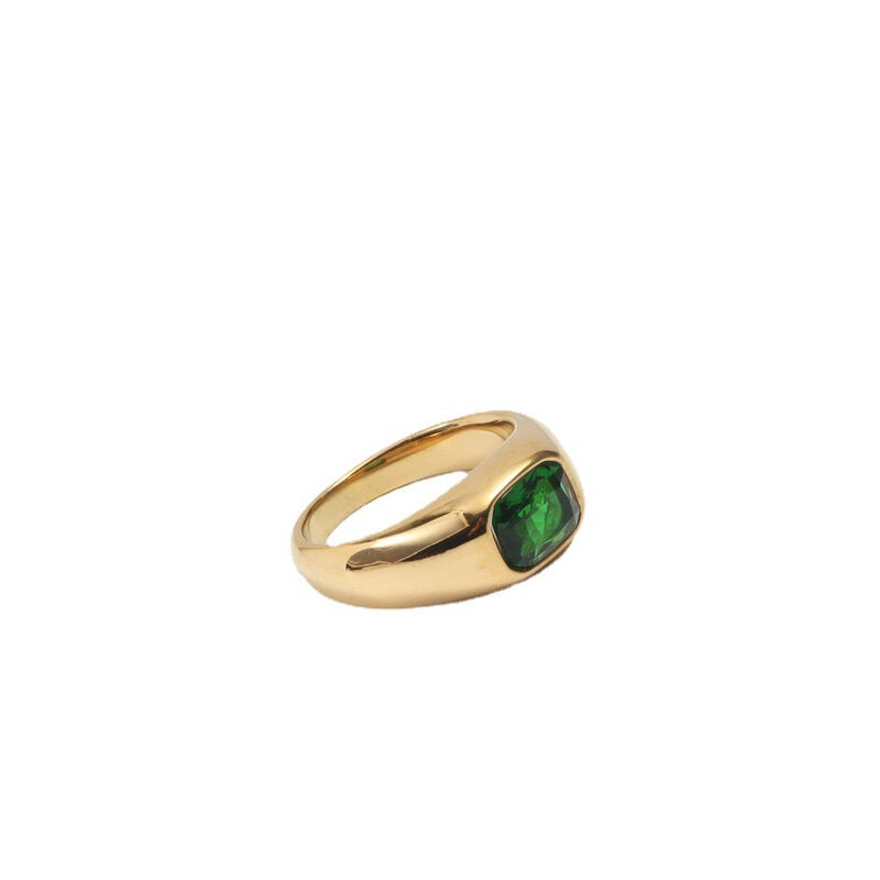 Stainless Steel Ring With Green Zircon Stone For Men And Women Electroplated Band Jewelry Elegant Jewel For All