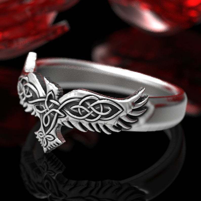Unisex Geometric Crow Ring Ancient Silver Metal Statement Ring Fashion Jewelry Accessory Men Women Bird Ornate