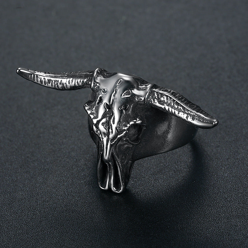 Personalized Stainless Steel Polished Vintage Aries Ram Ring With Horns Simple Stylish Silver Aries Ram Ring With Horns
