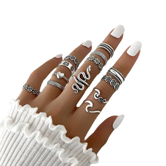 Women Ring Set 13 Pcs Flower Metal Alloy Geometric Knuckle Midi Stackable Rings For Women And Girls Great Gift Idea