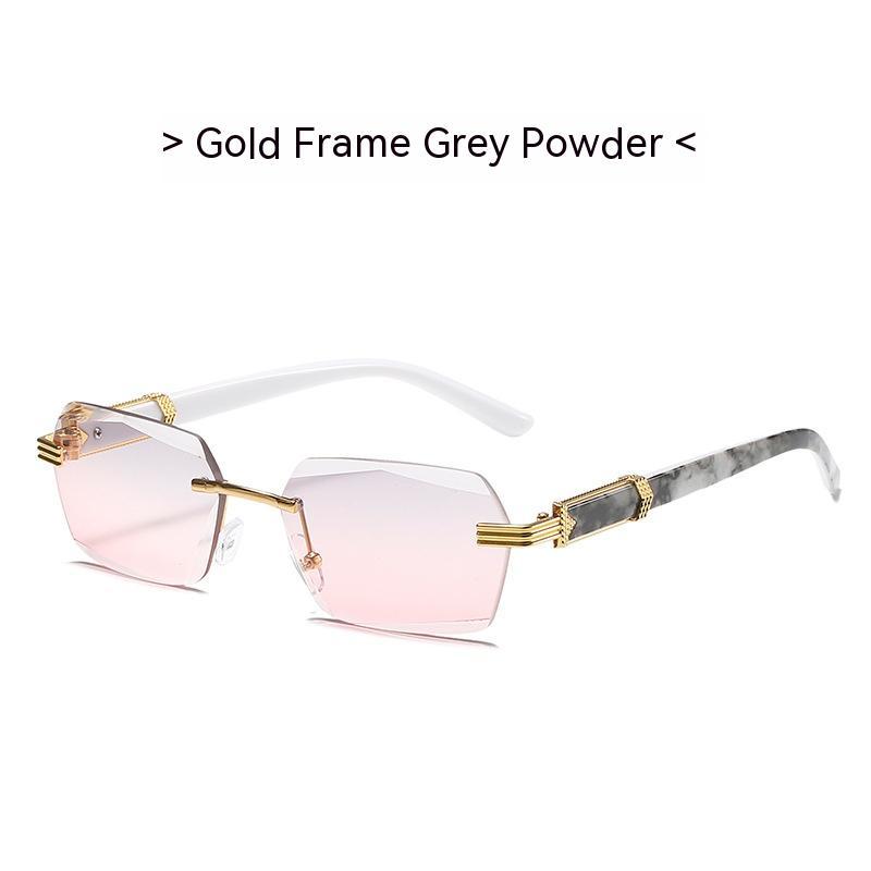 Mens Frameless Sunglasses UV400 Protection Light Tint Marbled Design Gold Frame Black Gray Lenses For Everyday