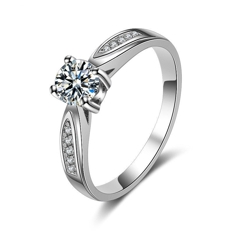 Womens Platinum Plated Brass Wedding Rings With Artificial Gems Inlaid Diamond Design European American Style