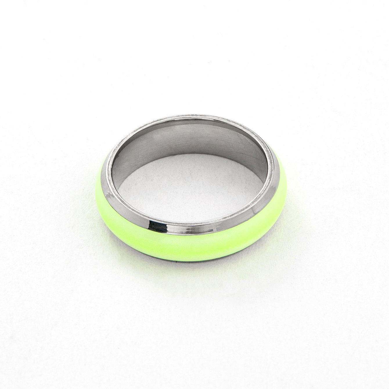 Stainless Steel Luminous Ring Retro Geometric Emerald Green Gem Index Finger Ring Fashion Jewelry Gift For Her