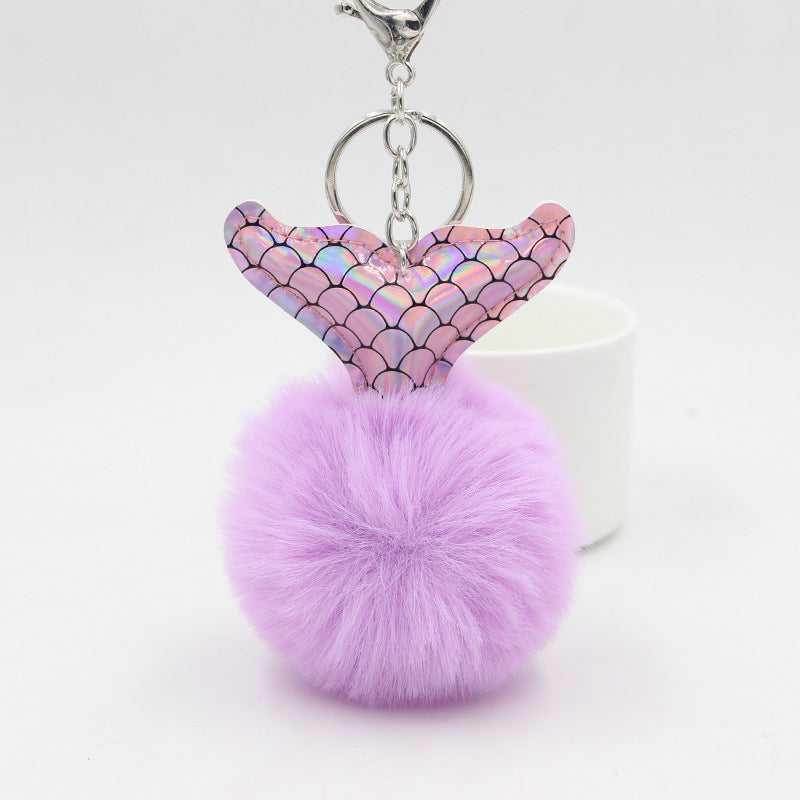 Fur Ball Keychain Fluffy With Fish Tail Pendant For Bags Purses Backpacks And Keys Decorative Fur Keychain Bag