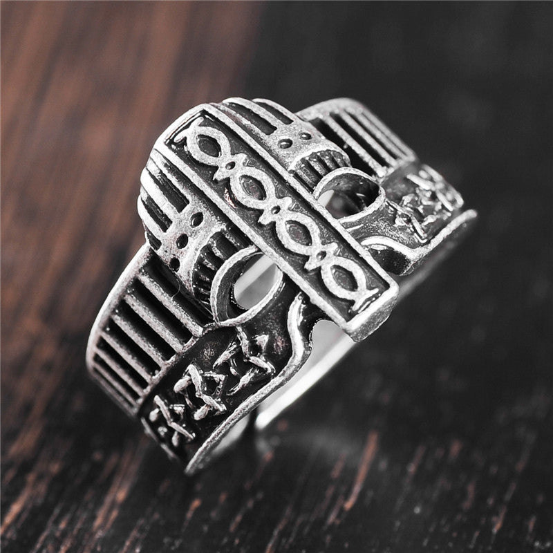 Unisex Metal Ring With Adjustable Opening Geometric Ornament Vintage Hip Hop Fashion Jewelry Silver Electroplated Band