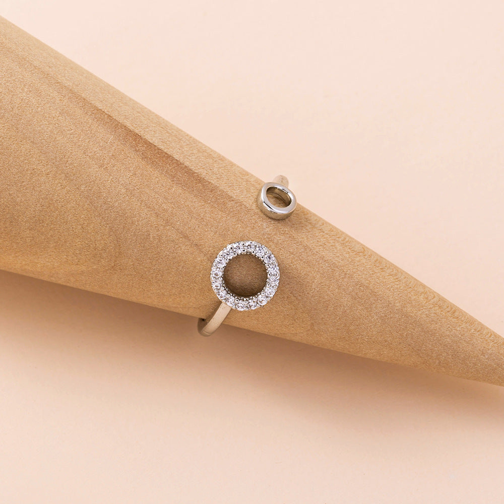 Unisex Open Ring With Geometric O Shape Zircon Inlaid Copper Ring For Women And Men Simple Everyday Wear Sleek