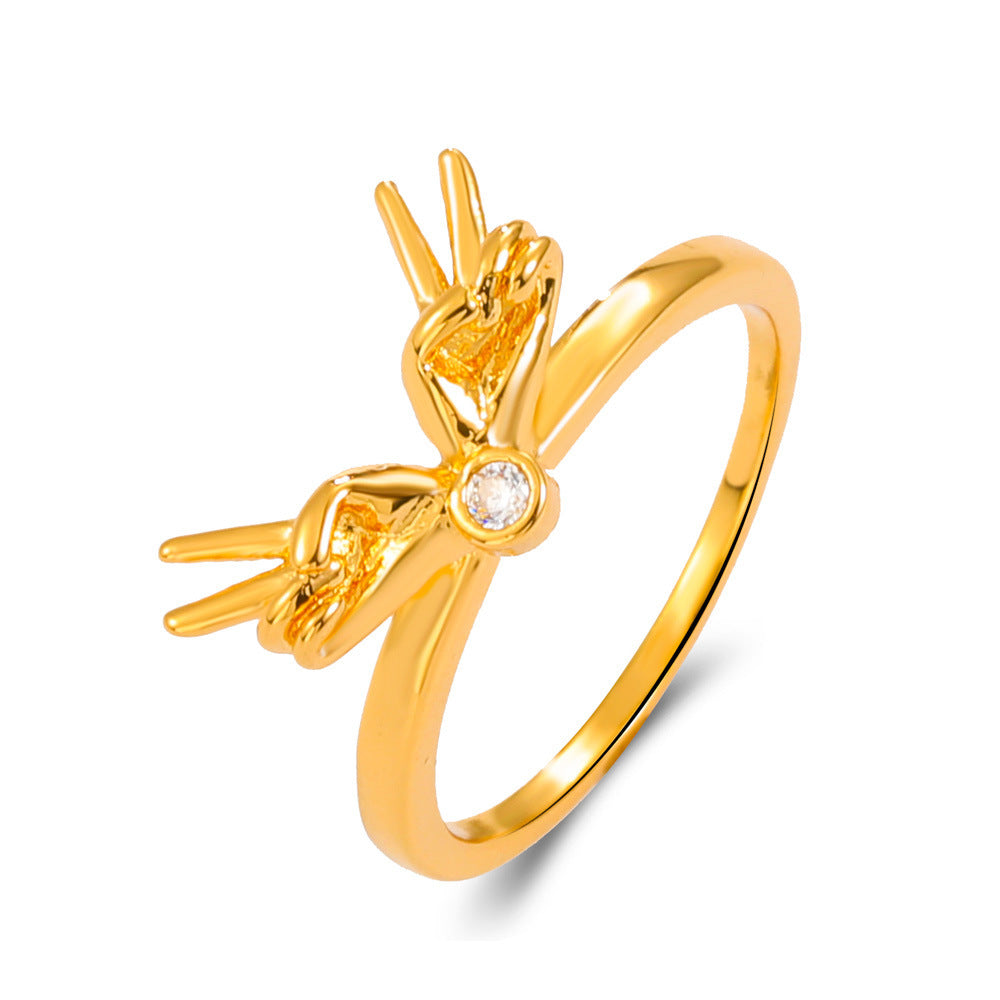 Vintage Hugging Hands Ring Vintage Electroplated Band With Zircon Stone Geometric Design Love Ring Birthday As