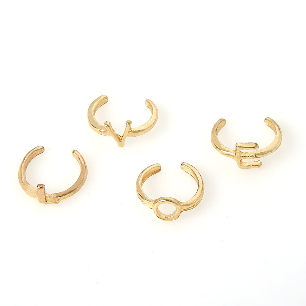 Gold Letter Ring Set Four Pieces For Women Electroplated Alloy Fashion Jewelry Gift Elegant Accessory For Her