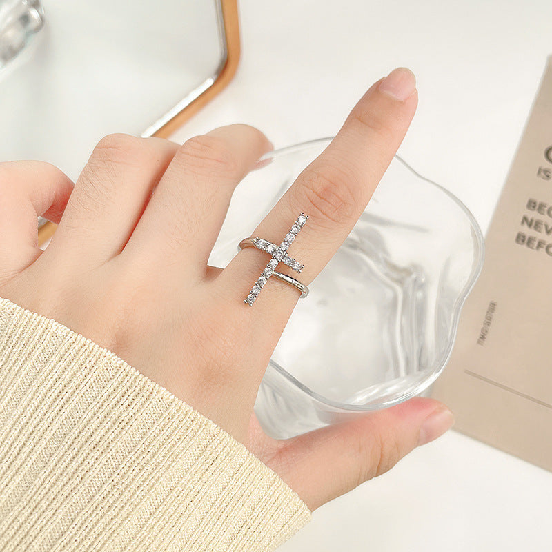 Womens Adjustable Zircon Ring Inlaid Gold Plated Copper