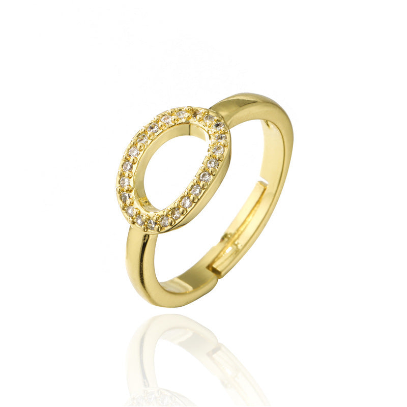 Adjustable Letter Ring Zircon Inlay Copper Jewelry