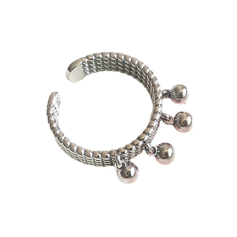 Thai Silver Four Bead Ring For Women Flexible Multilayer Jewelry For Everyday Wear Korean Japanese Style Charm