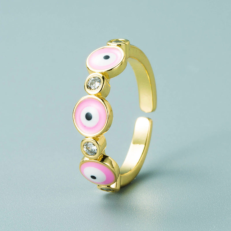 Gold Plated Eyes Design Ring Adjustable Copper Micro Inlays European American Fashion Jewelry Statement Pieces
