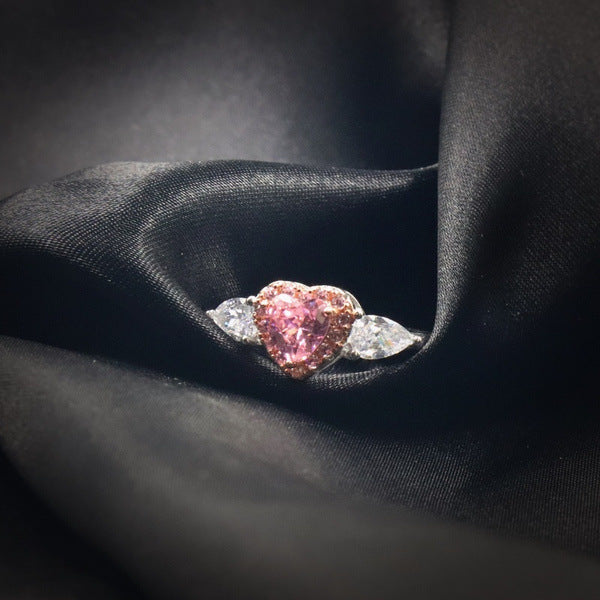 Womens Heart Ring With Zircon Gemstone Inlay White Gold Tone Alloy Jewelry Peach Heart Prong Setting For Her Gift