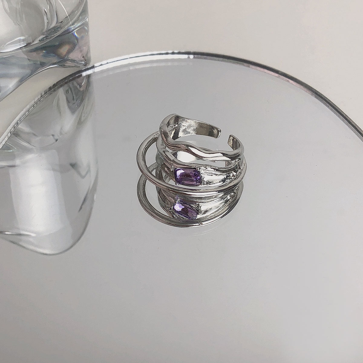 Womens Adjustable Alloy Ring Geometric Irregular Flower and Heart Shapes with Artificial Gemstone Inlay Fashion Jewelry