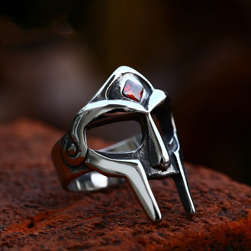 Stainless Steel Mens Finger Retro Titanium Steel Mask Inlaid Jewel Ring Classic Unisex Style For Everyday Wear