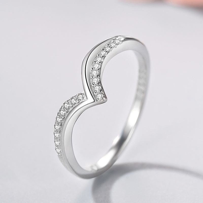 Women V Shaped Ring Asymmetrical Design Diamond Index Finger Ring Stackable Silver Adjustable Timeless Jewelry