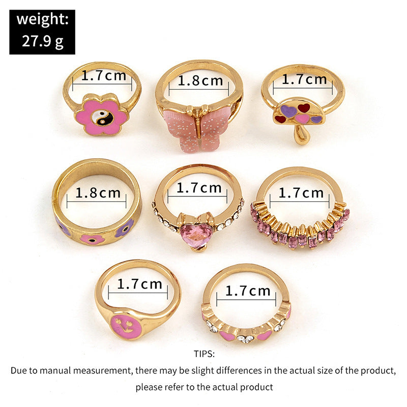 Womens Rhinestone Heart Ring Sets Alloy Inlaid With Artificial Gems Animal Zodiac Electroplated Rings For Women