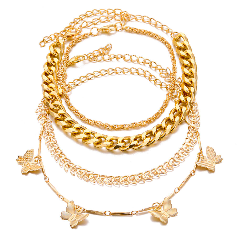 Womens Multilayer Alloy Butterfly Lock Geometric Chain Bracelet Gold And Silver Tone Fashion Accessory Everyday Wear