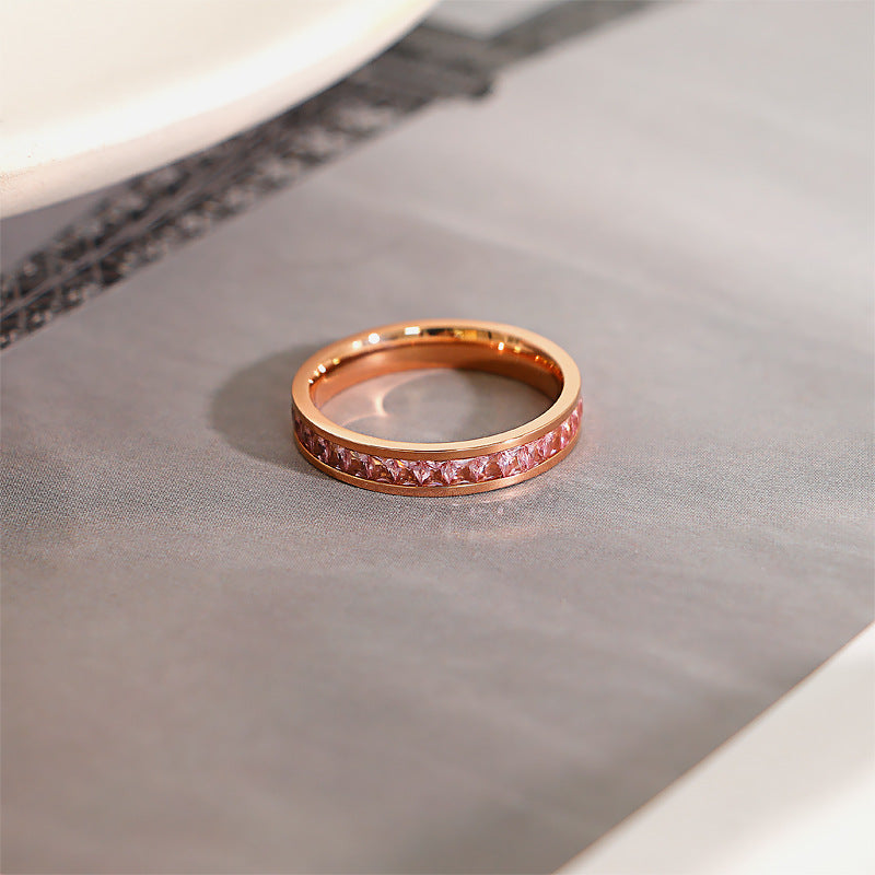 Starry Ring Titanium Steel Diamond Band Elegant Durable Everyday Wear Jewelry Gift For Her Pink Sizes US4 5 6 7