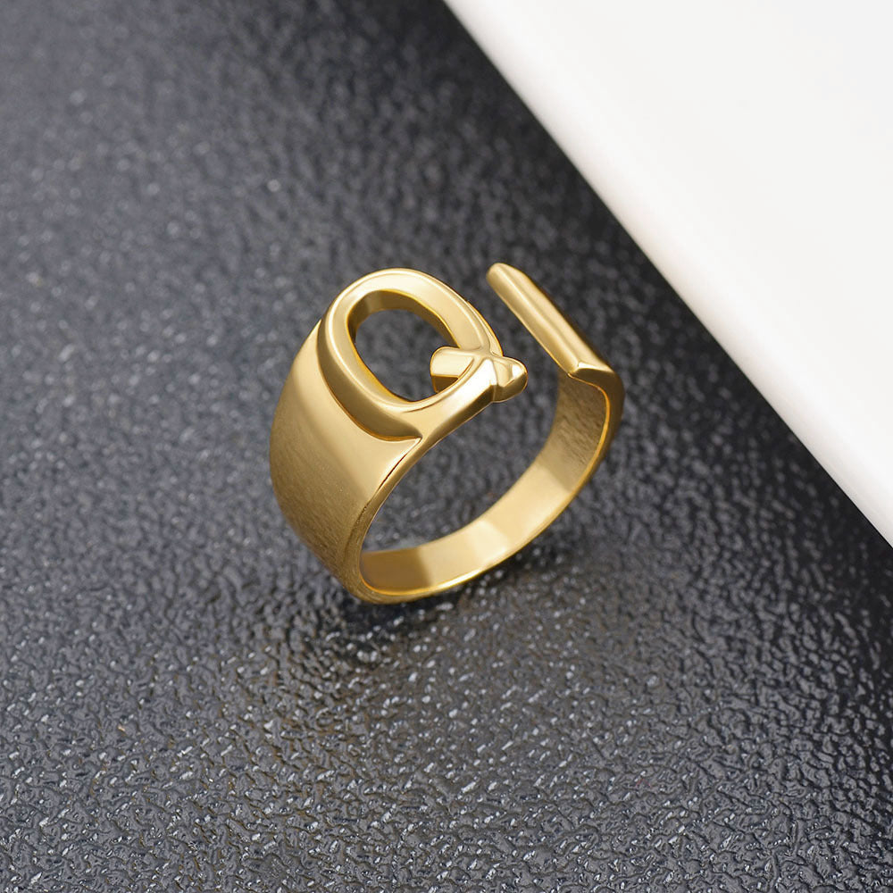 Womens Initial Letter Copper Ring With Gold Inlay A To Z Alphabet Ring For Her Birthday Gift Ideal For Girls And Women